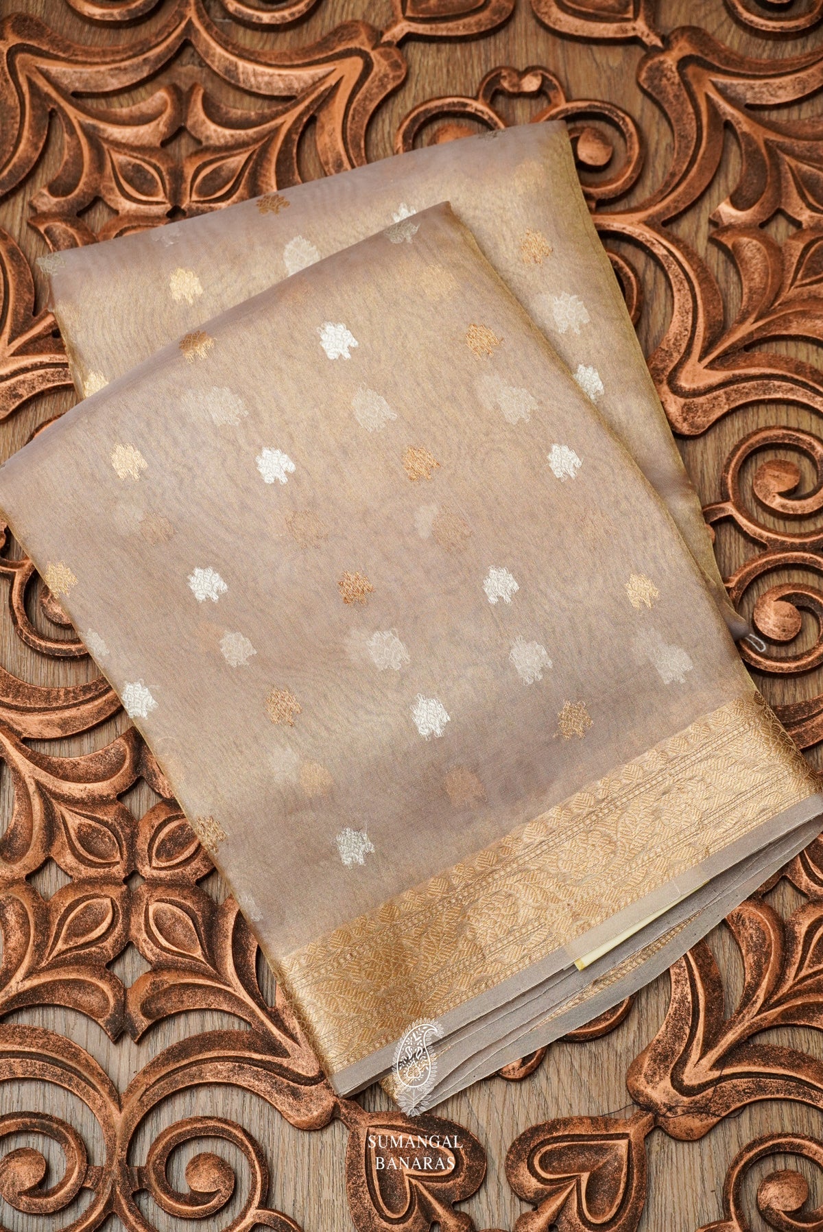 Handwoven Fog Grey Tissue Silk Saree