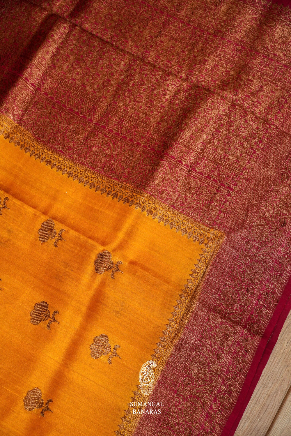 Handwoven Mustard Yellow Tussar Silk Saree