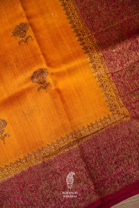 Handwoven Mustard Yellow Tussar Silk Saree