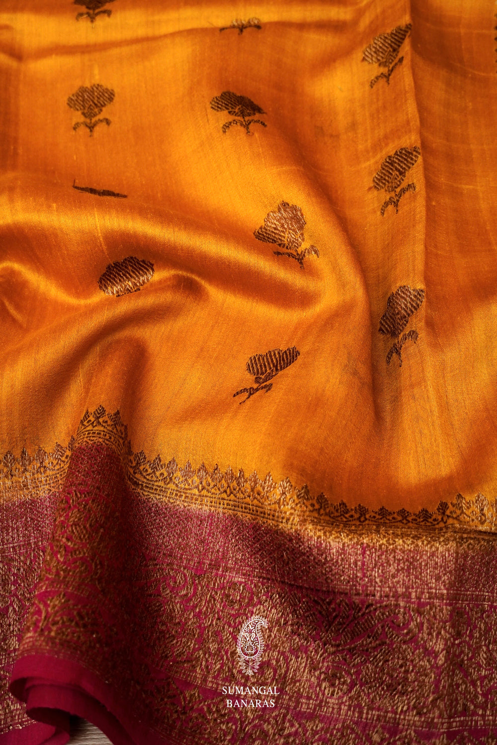 Handwoven Mustard Yellow Tussar Silk Saree
