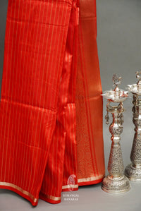 Handwoven Classic Red Stripes Pure Silk Saree