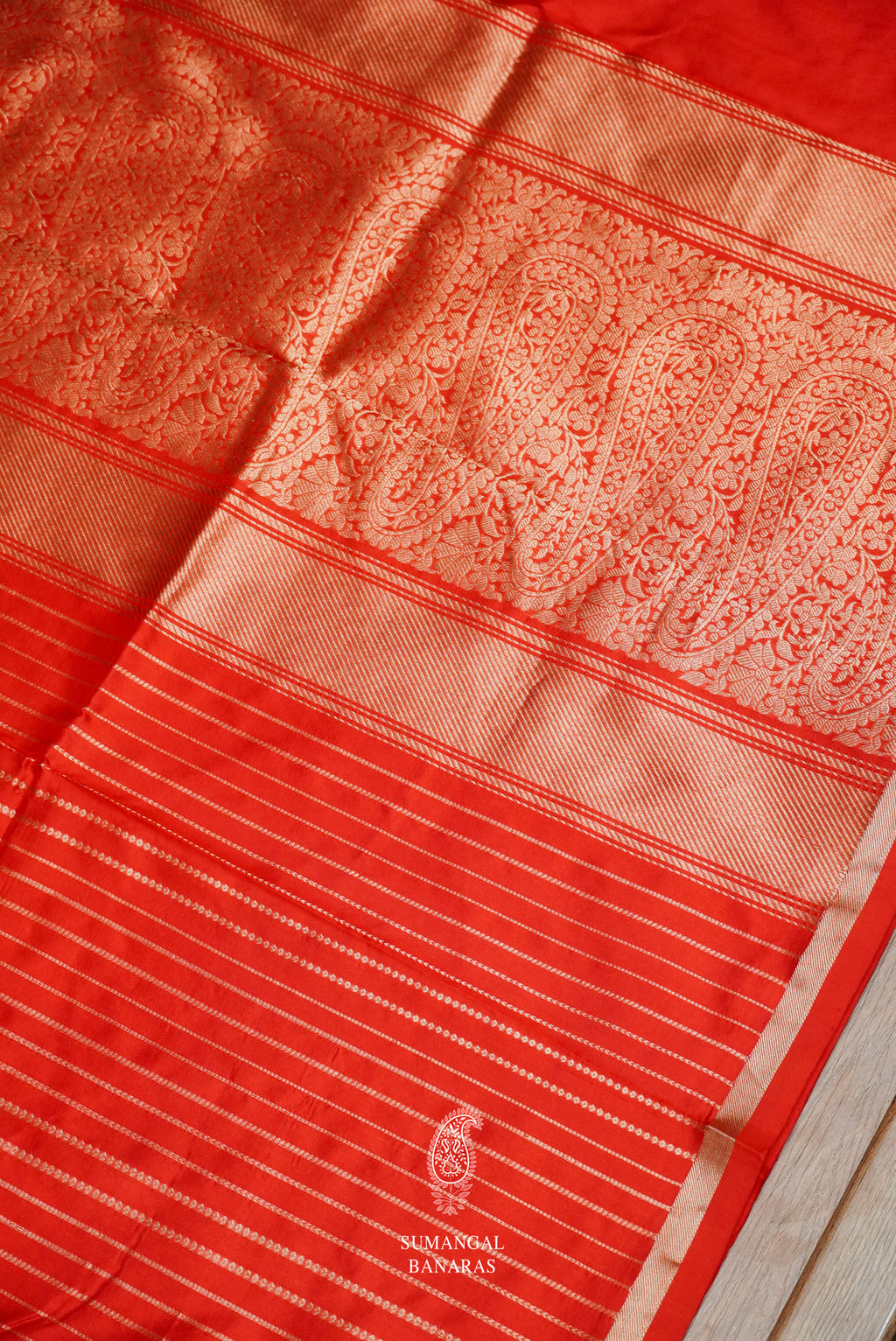 Handwoven Classic Red Stripes Pure Silk Saree