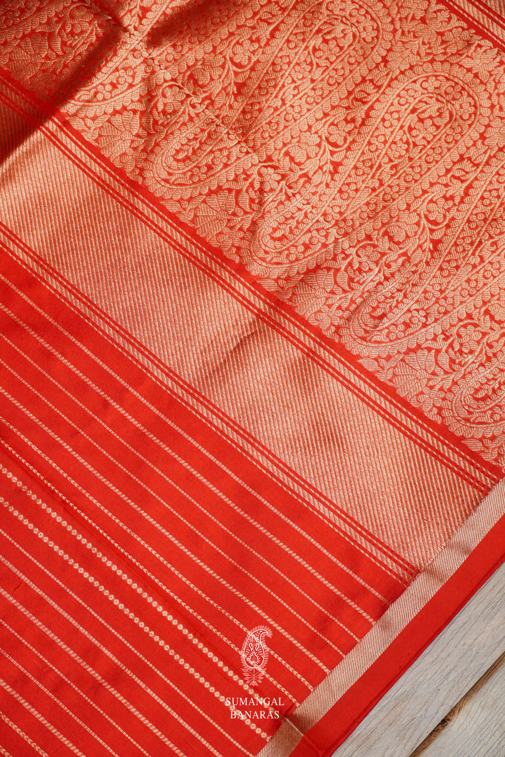 Handwoven Classic Red Stripes Pure Silk Saree
