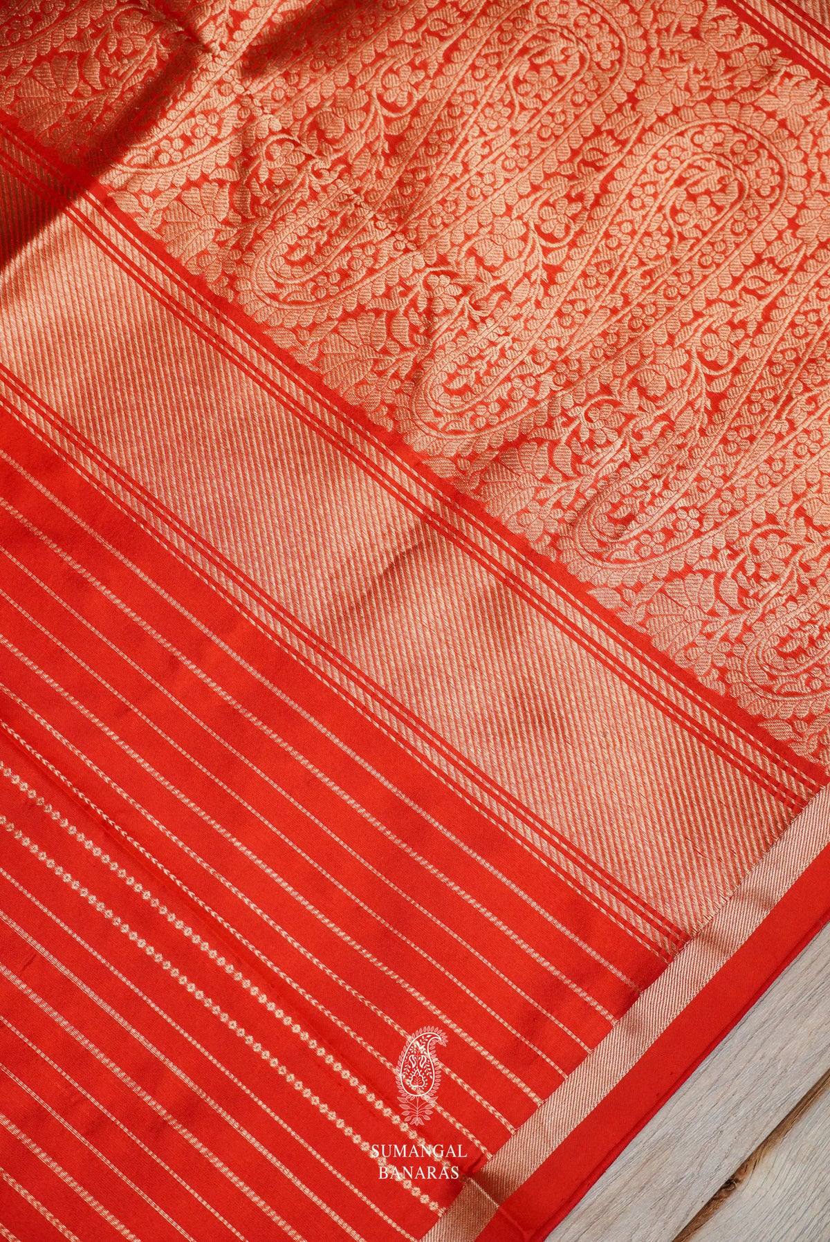 Handwoven Classic Red Stripes Pure Silk Saree