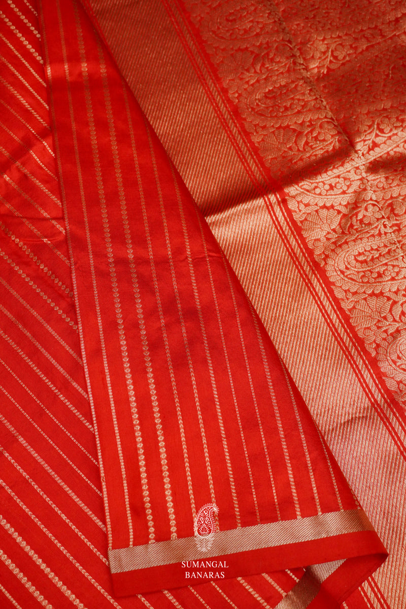 Handwoven Classic Red Stripes Pure Silk Saree