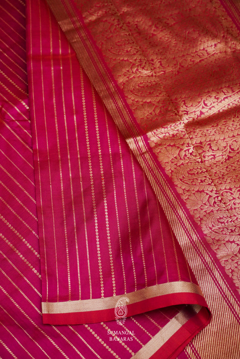 Handwoven Hot Pink Stripes Pure Katan Silk Saree