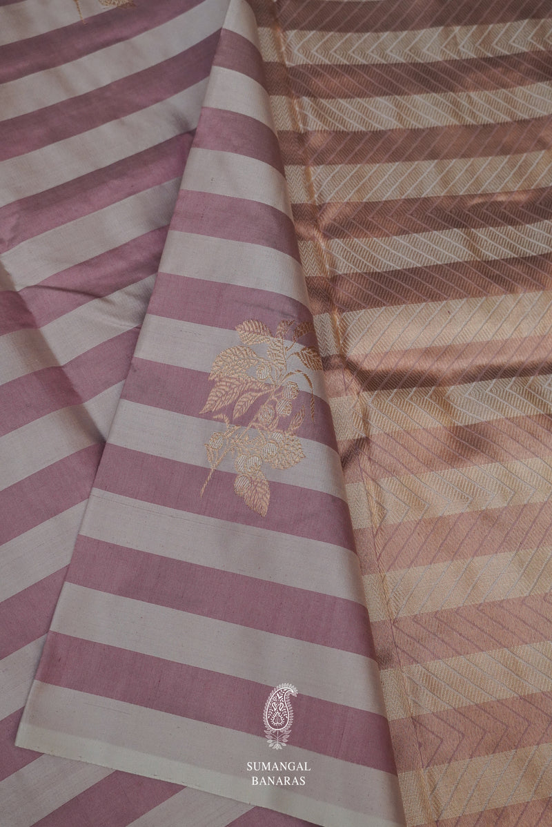 Handwoven Light Purple Stripes Katan Silk Saree