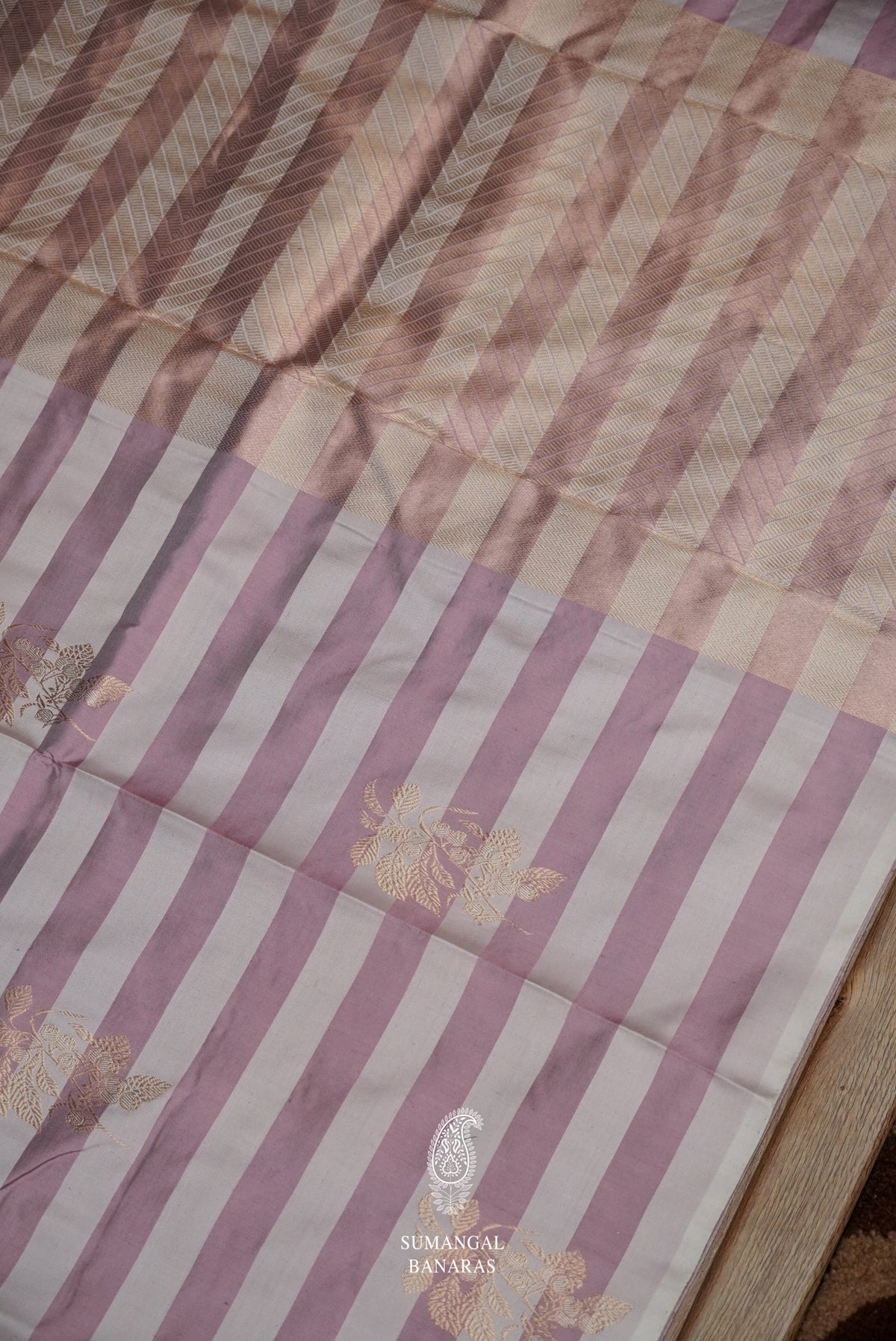 Handwoven Light Purple Stripes Katan Silk Saree