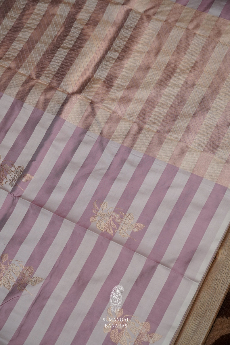 Handwoven Light Purple Stripes Katan Silk Saree