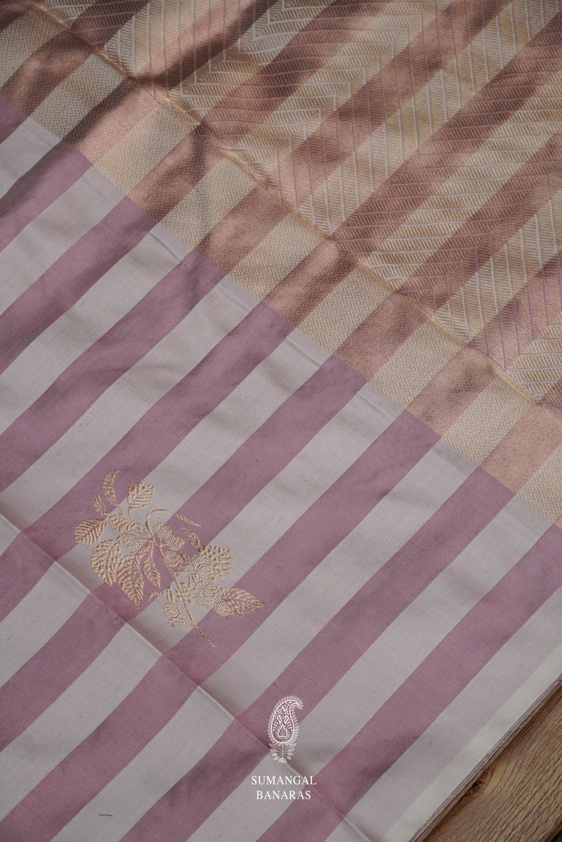 Handwoven Light Purple Stripes Katan Silk Saree