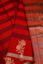 Handwoven Crimson Red Stripes Katan Silk Saree