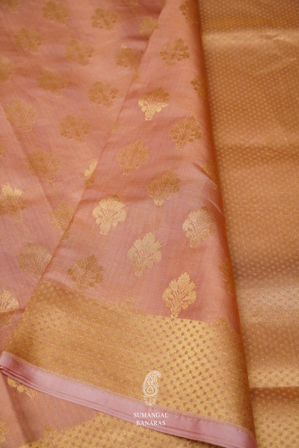 Handwoven Peach Orange Banarasi Tissue Silk Saree