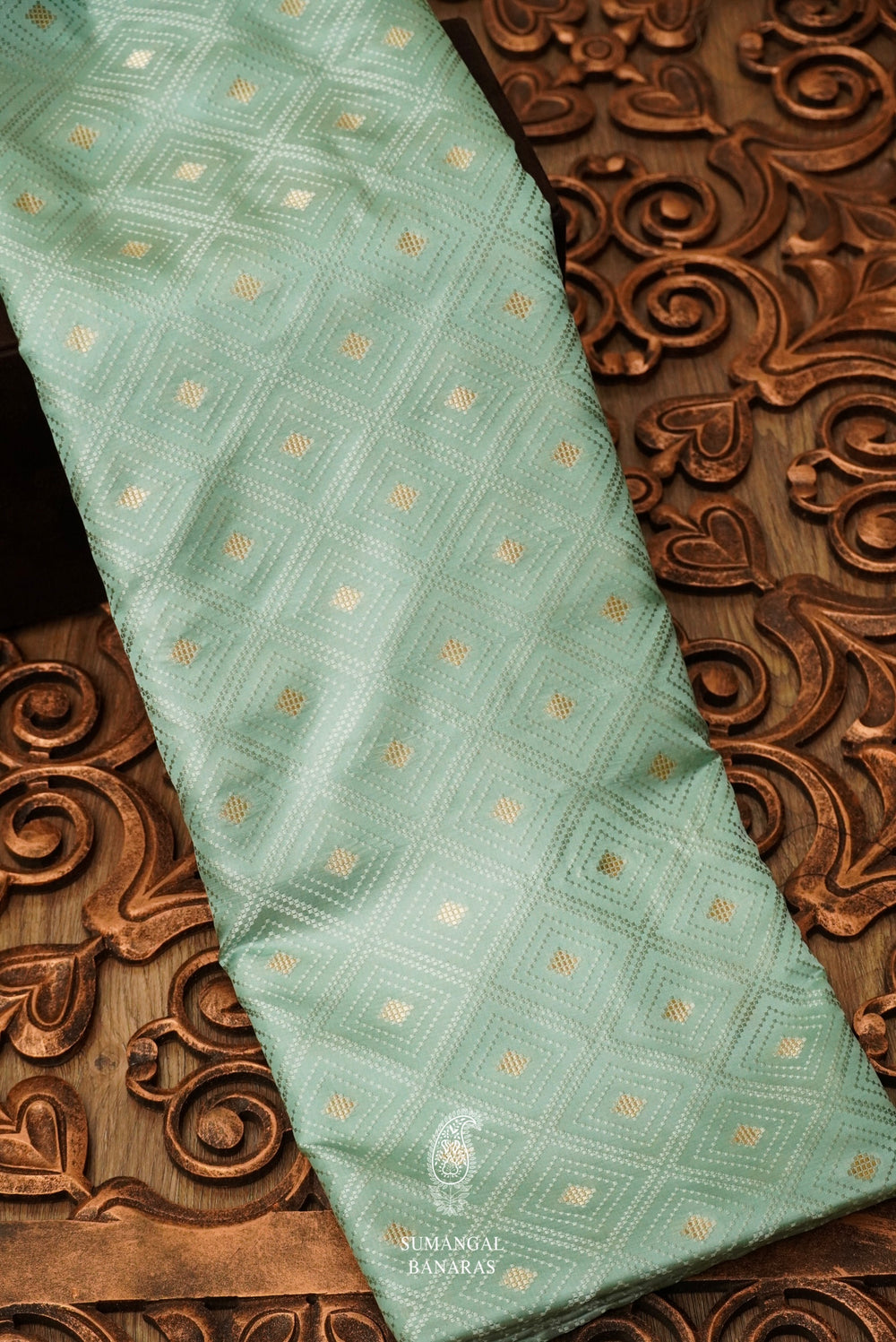 Handwoven Sea Green Resham woven Katan Silk Tanchoi Saree