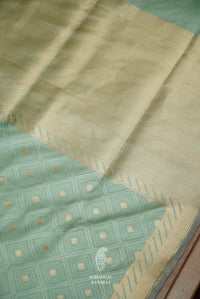 Handwoven Sea Green Resham woven Katan Silk Tanchoi Saree