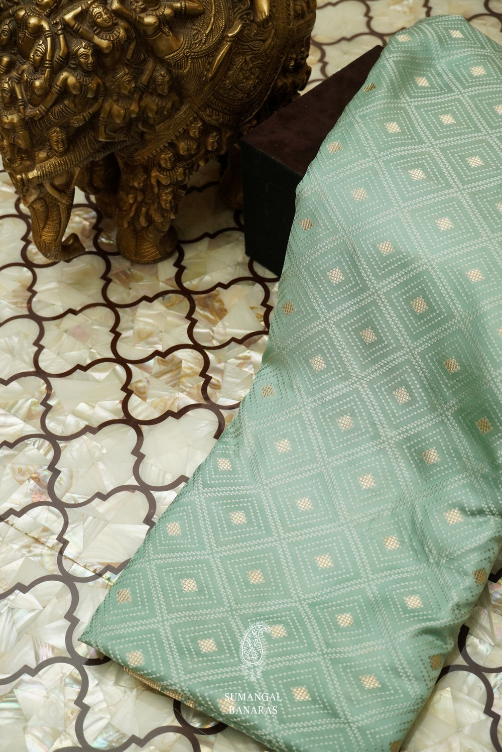 Handwoven Sea Green Resham woven Katan Silk Tanchoi Saree