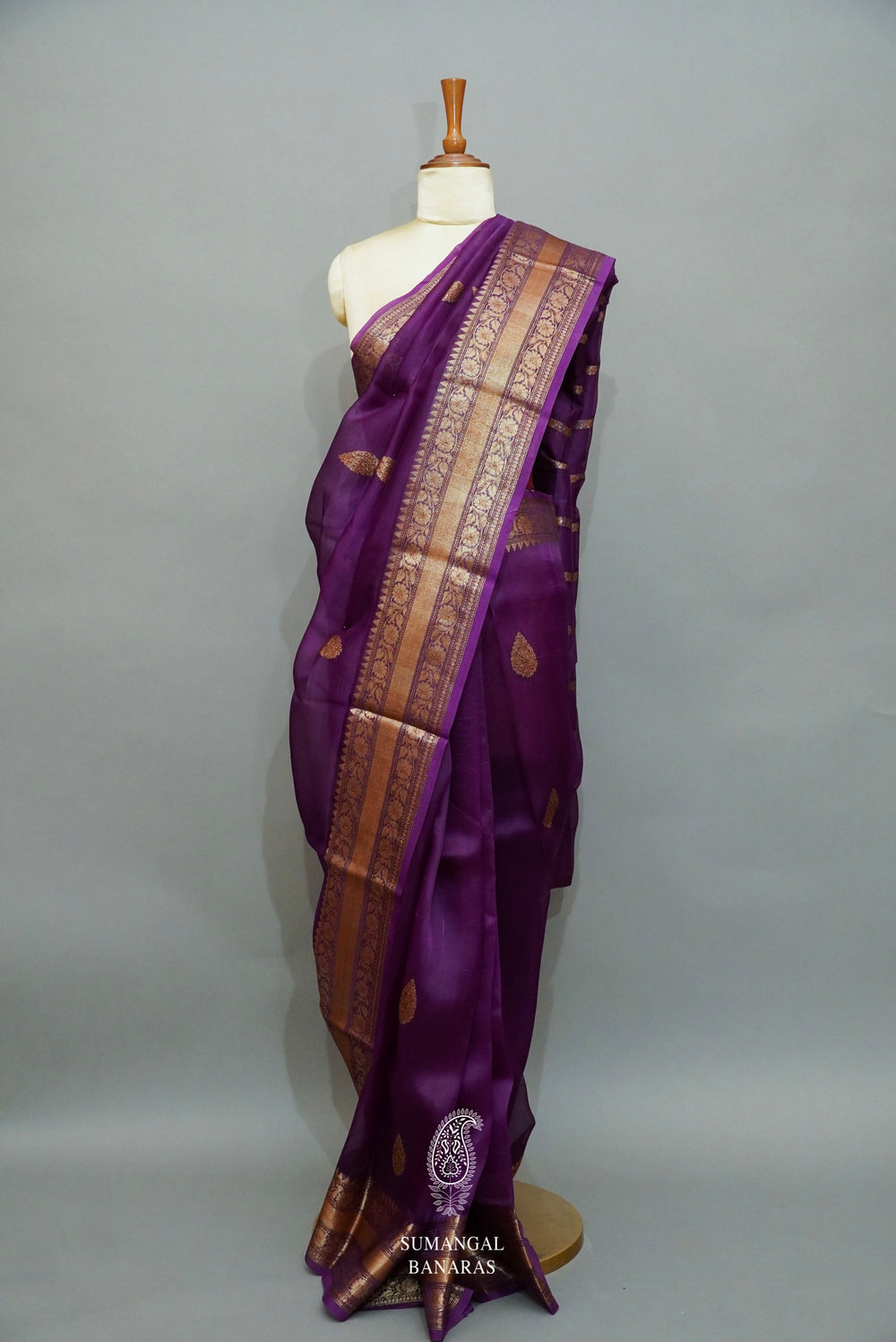 Handwoven Brinjal Purple Banarasi Organza Saree