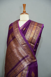 Handwoven Brinjal Purple Banarasi Organza Saree