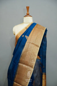 Handwoven Peacock Blue Banarasi Organza Saree