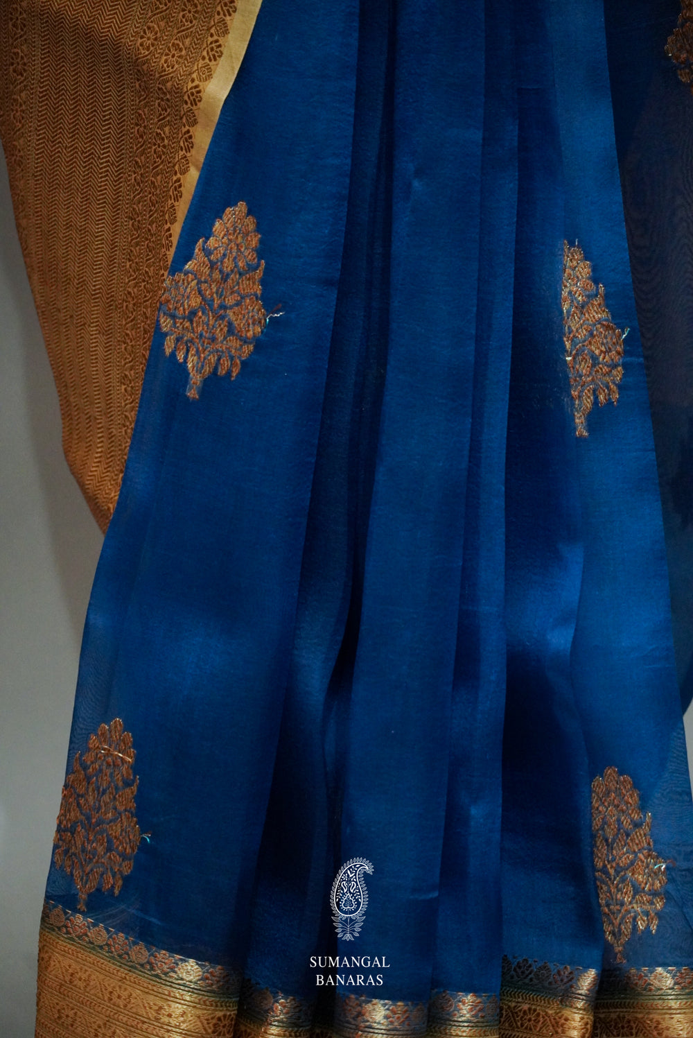 Handwoven Peacock Blue Banarasi Organza Saree