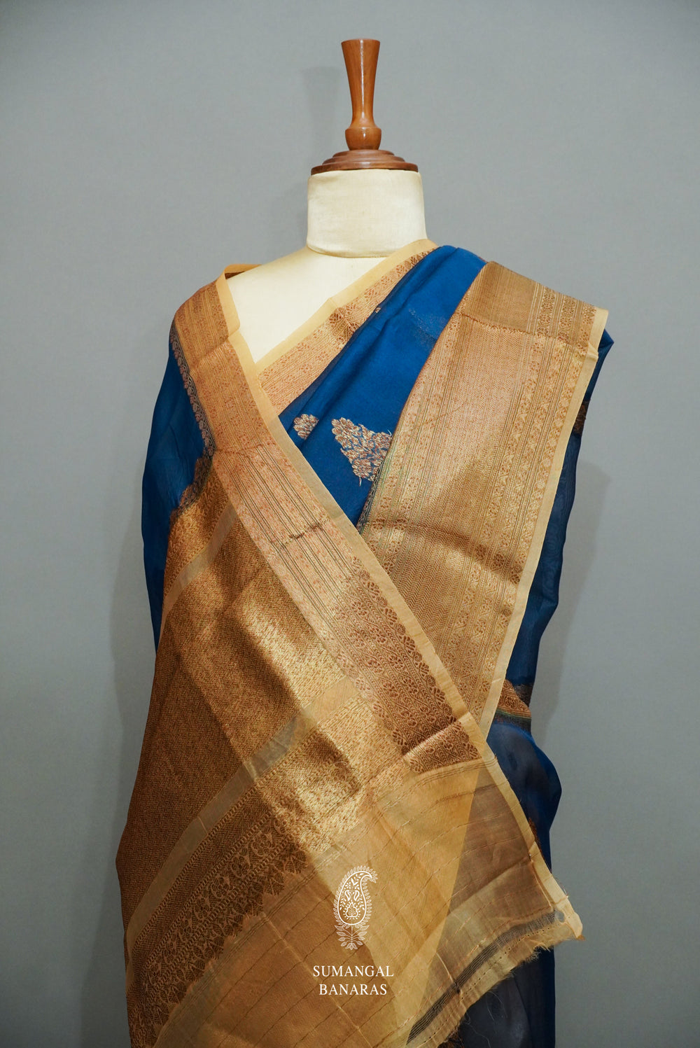 Handwoven Peacock Blue Banarasi Organza Saree