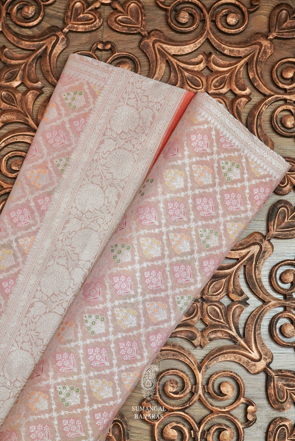 Handwoven Katan Silk Banarsi Muted Pink Saree