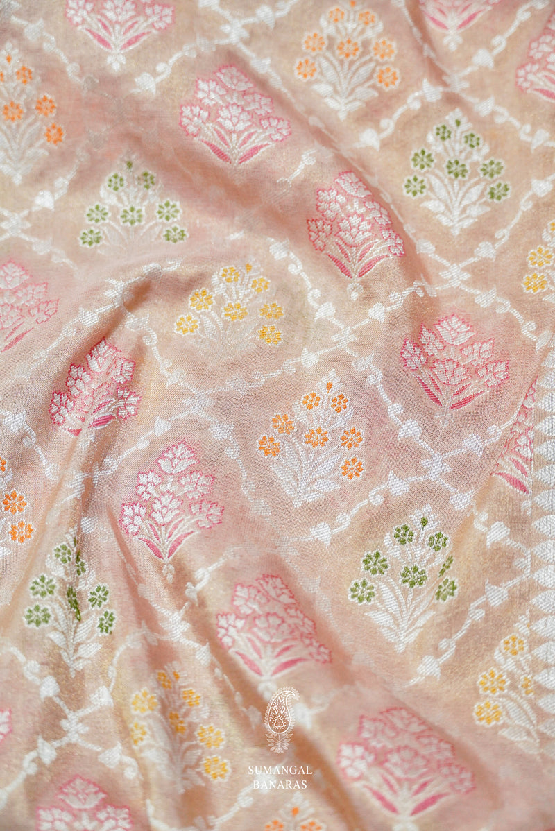 Handwoven Katan Silk Banarsi Muted Pink Saree
