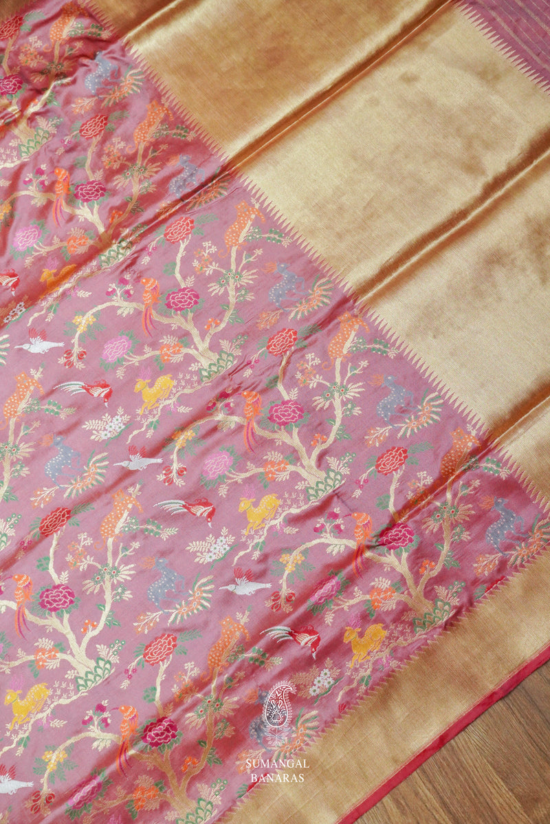 Handwoven Katan Silk Banarasi Punch Pink Saree
