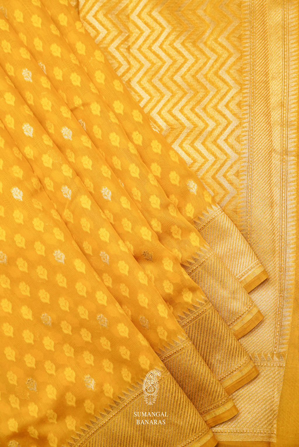 Handwoven Linen Cotton Banarsi Sunshine Yellow Saree