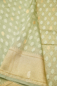 Handwoven Linen Cotton Banarsi Mint Green Saree