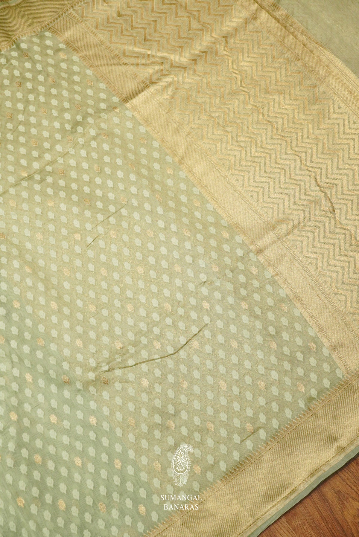 Handwoven Linen Cotton Banarsi Mint Green Saree