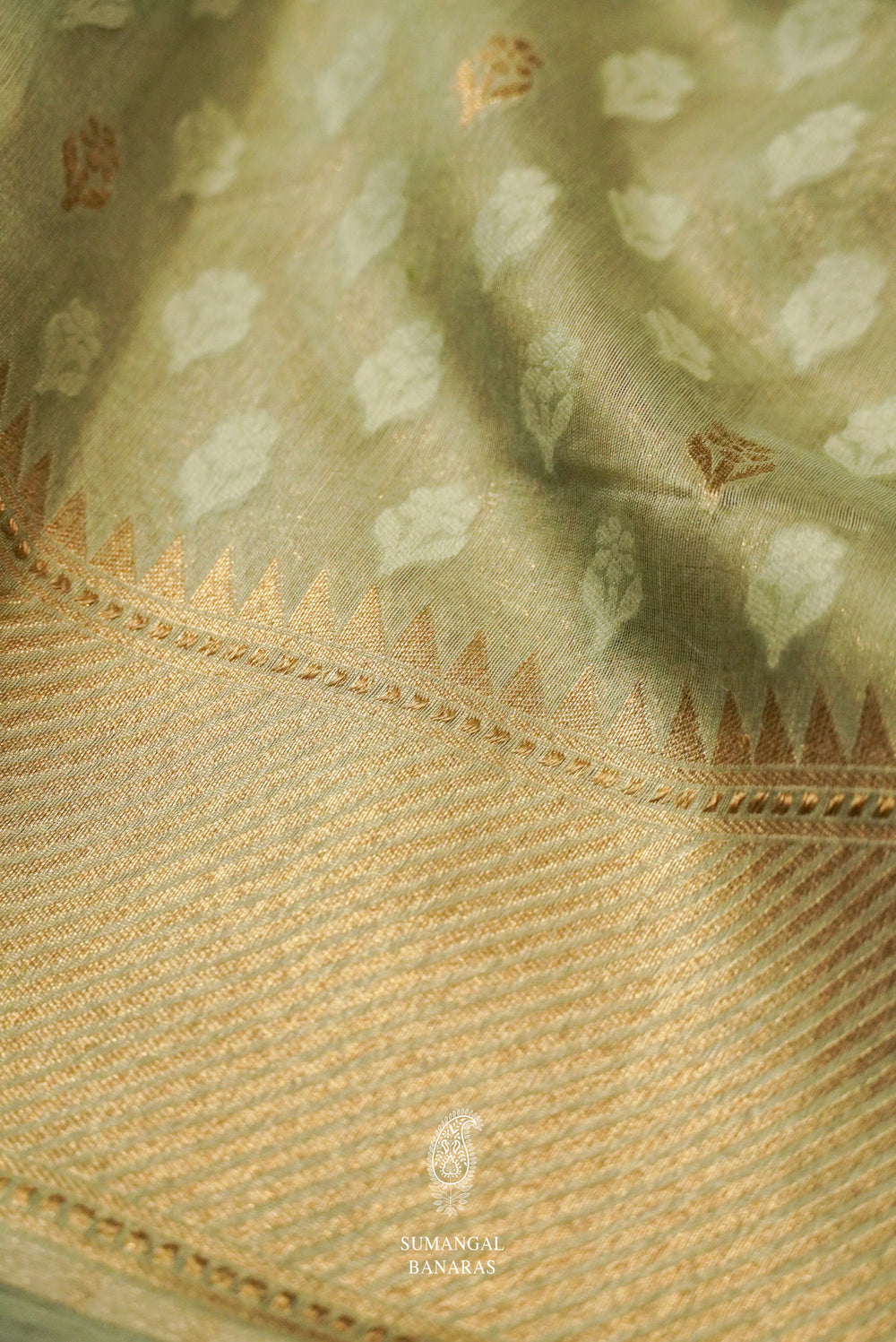 Handwoven Linen Cotton Banarsi Mint Green Saree