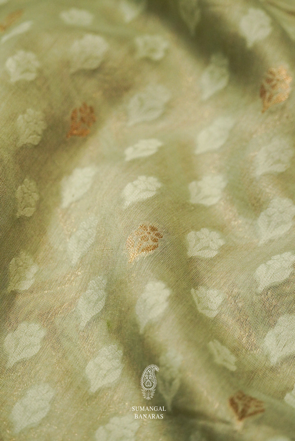 Handwoven Linen Cotton Banarsi Mint Green Saree