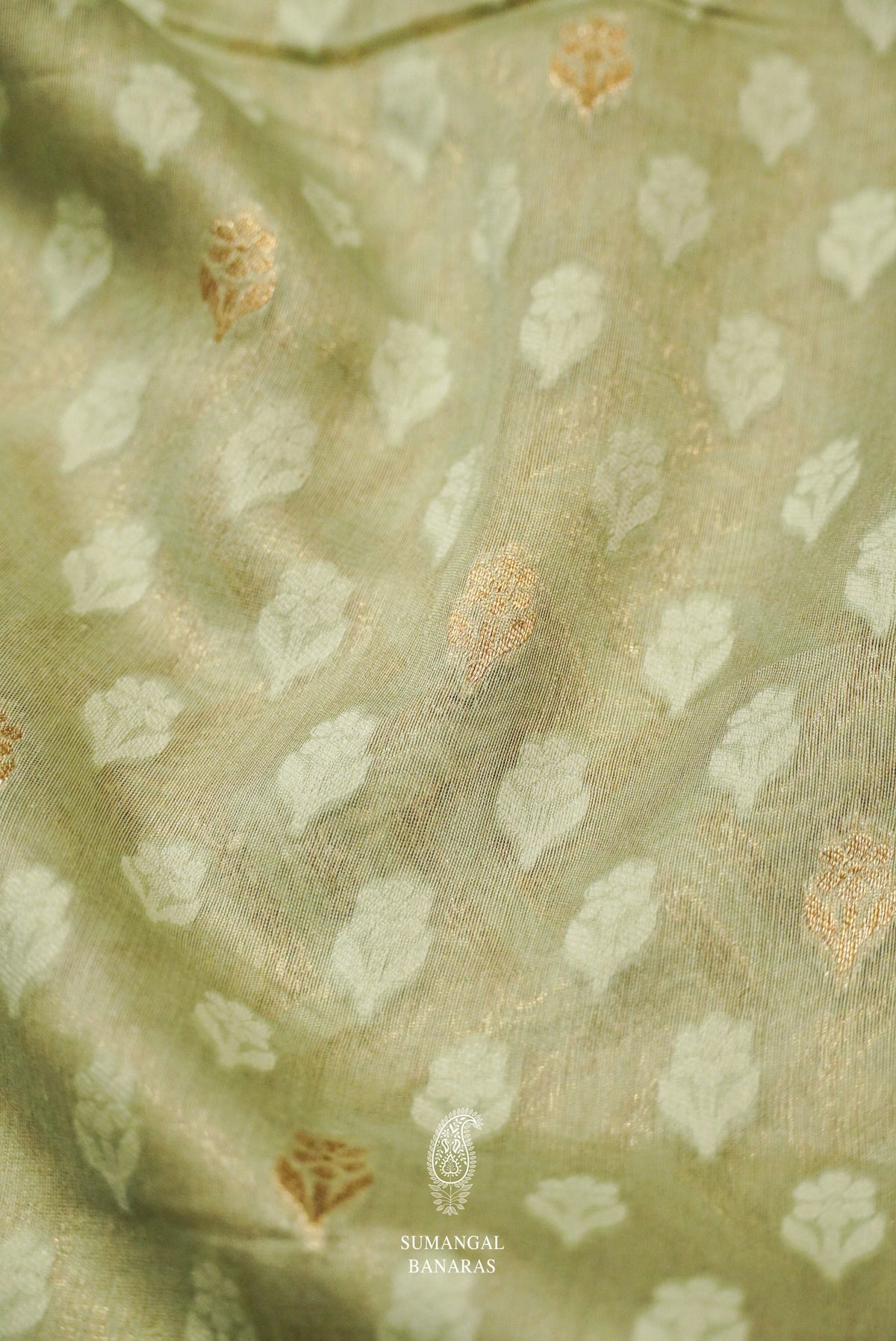 Handwoven Linen Cotton Banarsi Mint Green Saree