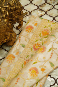 Handwoven Off-White Pure Silk Meenakari Jaal Saree
