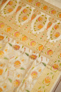 Handwoven Off-White Pure Silk Meenakari Jaal Saree