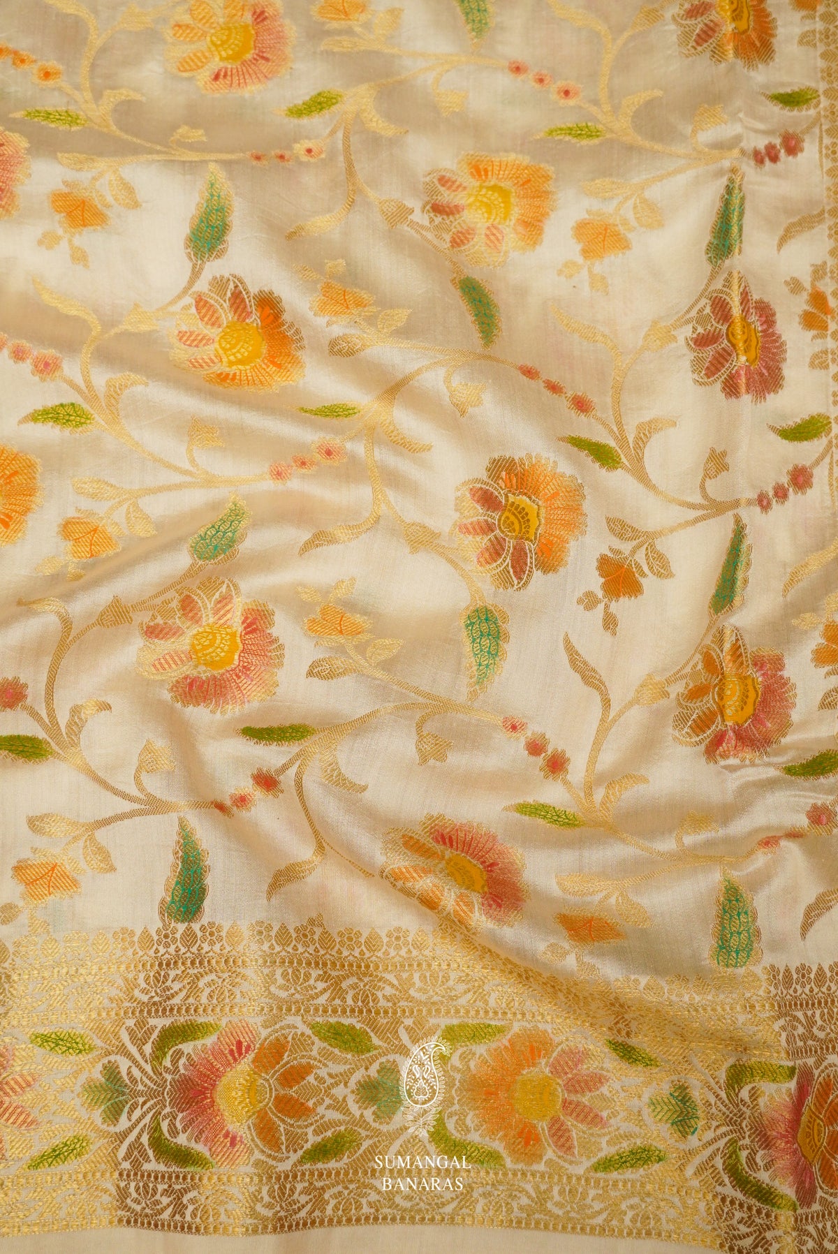 Handwoven Off-White Pure Silk Meenakari Jaal Saree