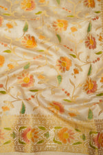 Handwoven Off-White Pure Silk Meenakari Jaal Saree