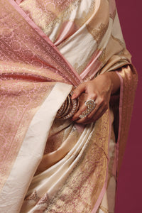 Handwoven Geometrical Off-White Katan Silk Saree