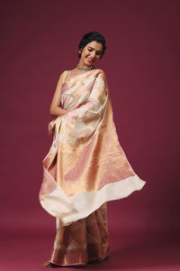 Handwoven Geometrical Off-White Katan Silk Saree