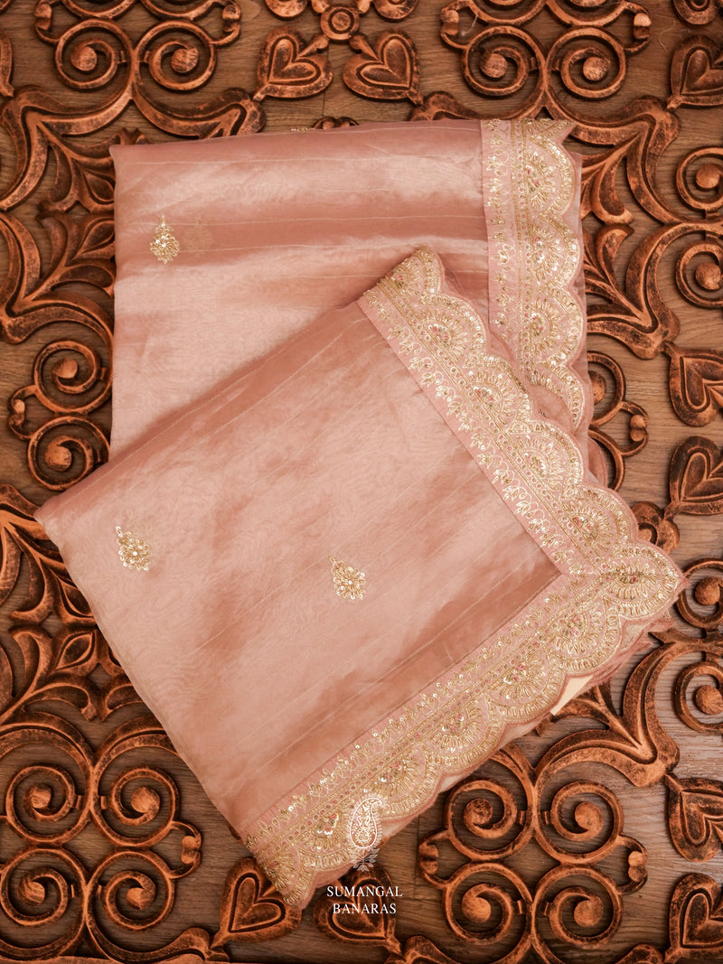 Pastel Pink Breezy Organza Embellished Saree