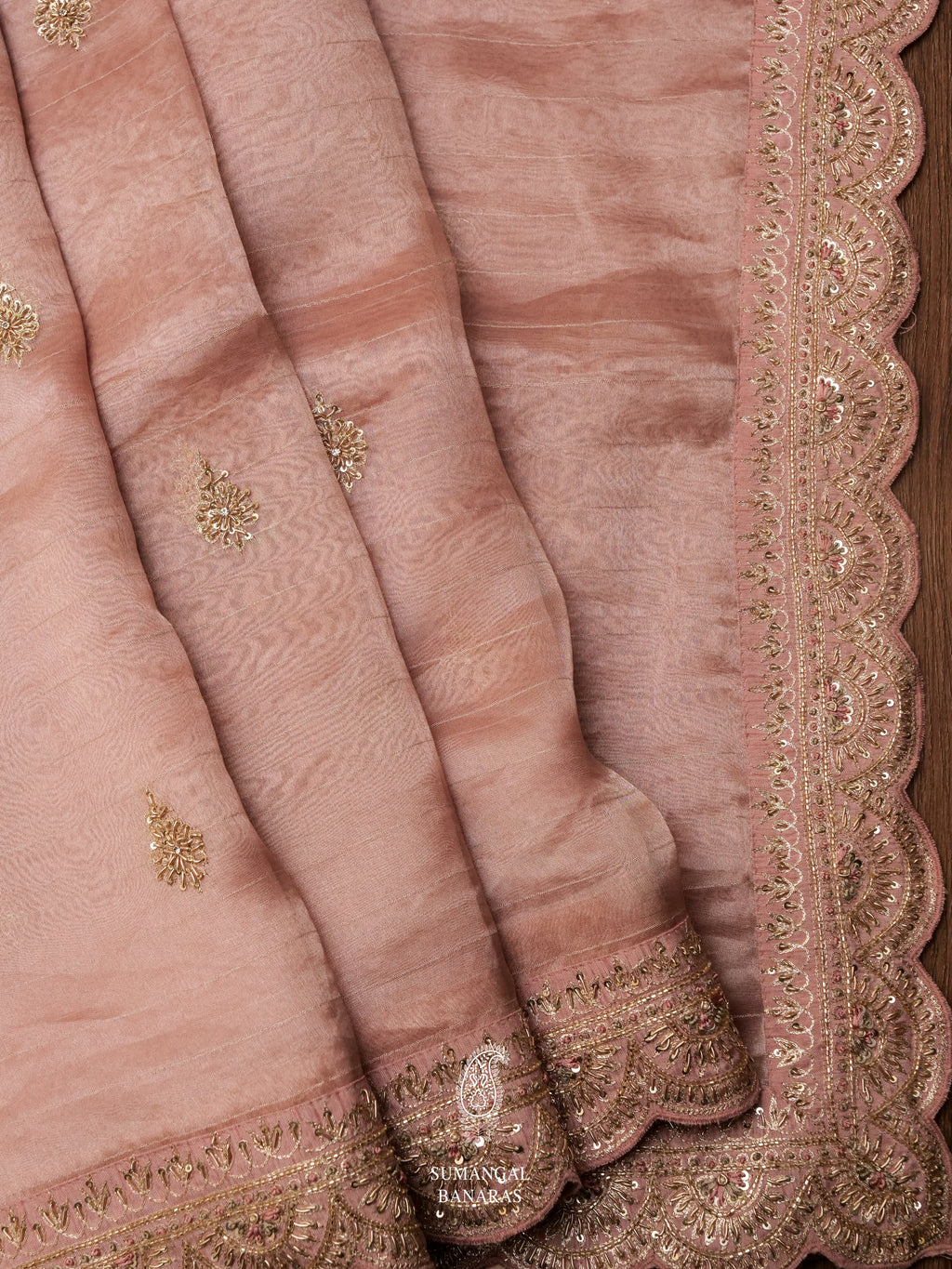 Pastel Pink Breezy Organza Embellished Saree