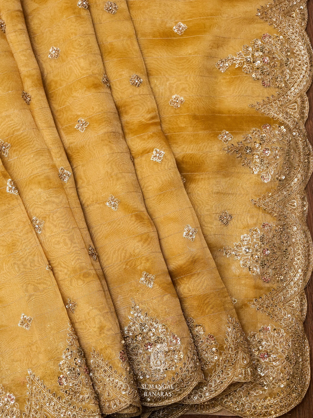 Molten Gold Breezy Organza Embellished Saree