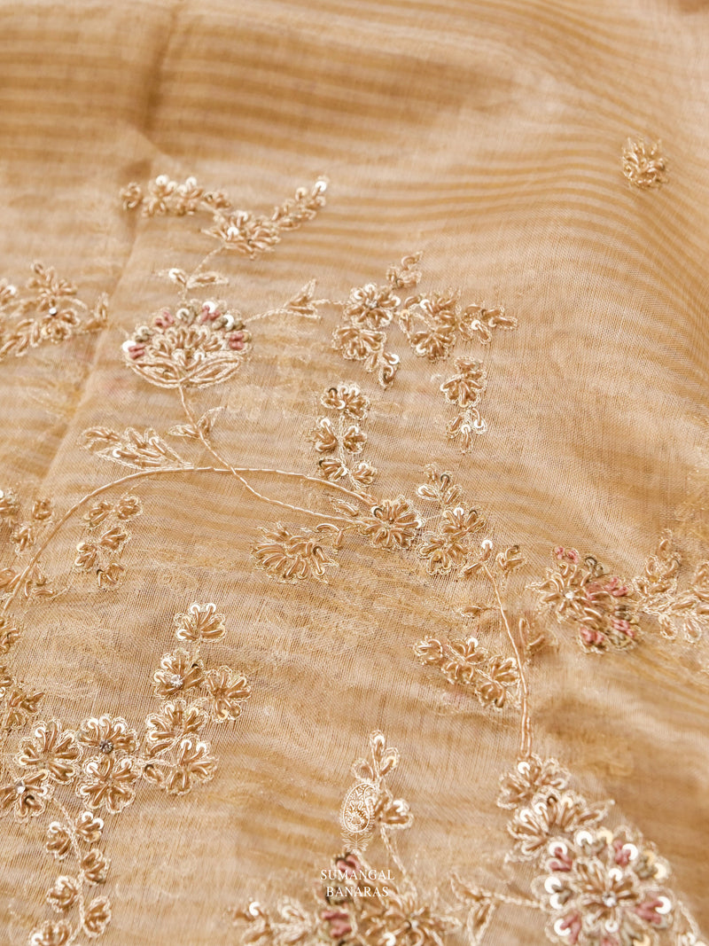 Molten Beige Breezy Organza Embellished Saree