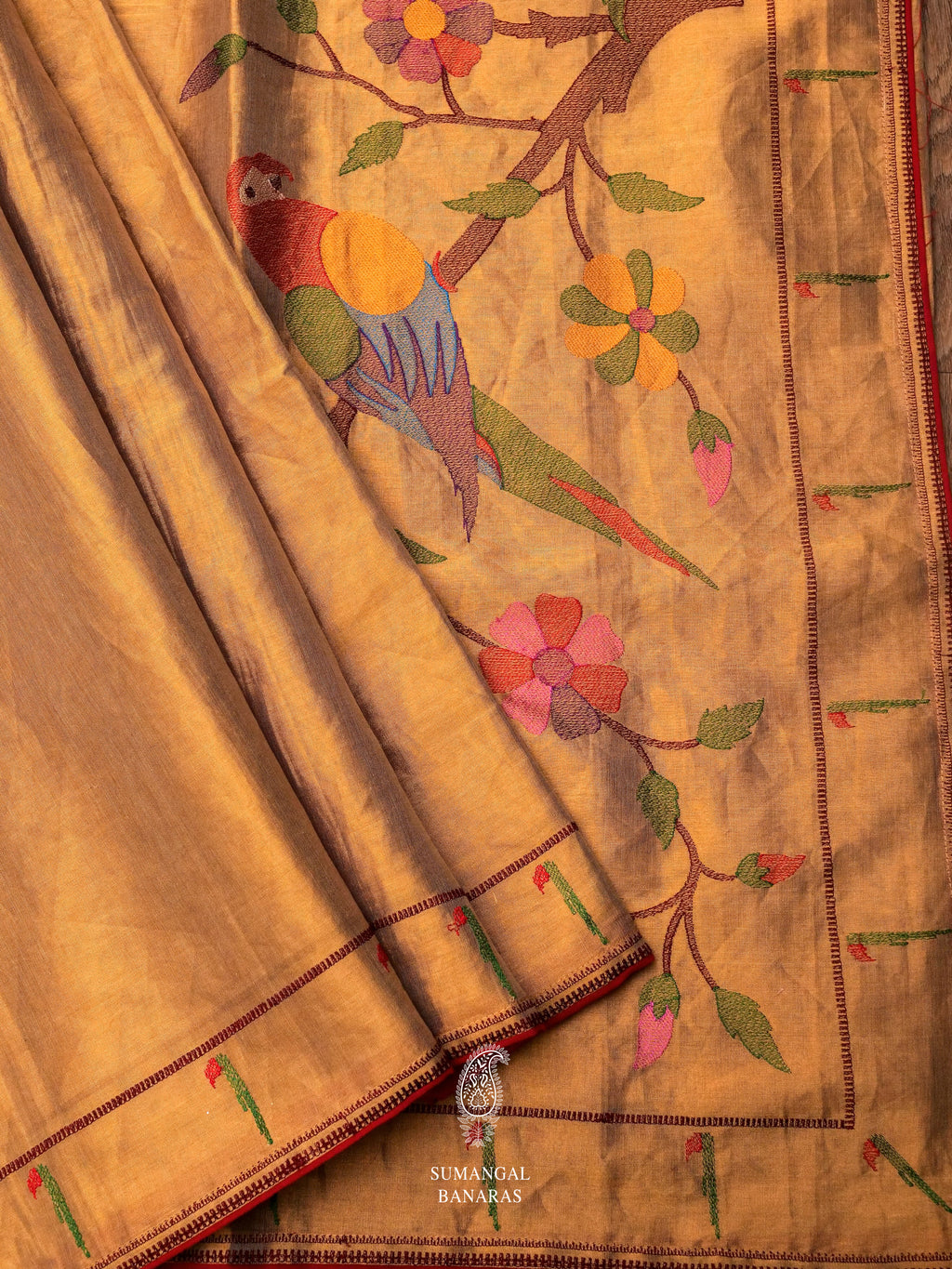 Molten Gold Handwoven Tissue Silk Embellished Saree