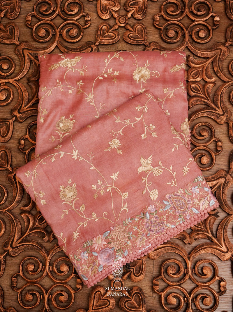 Rouge Pink Handwoven Embroidered Saree
