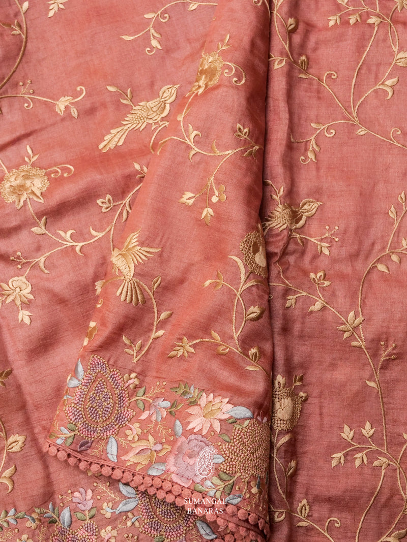 Rouge Pink Handwoven Embroidered Saree