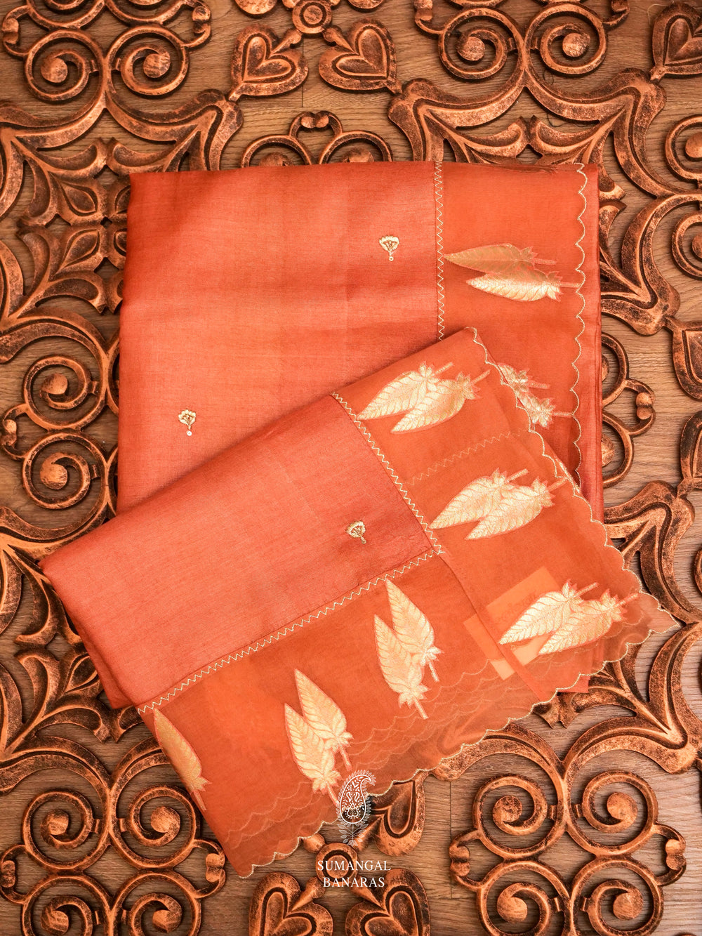 Handwoven Coral Peach Tussar Silk Saree