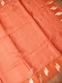 Handwoven Coral Peach Tussar Silk Saree