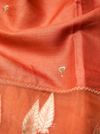 Handwoven Coral Peach Tussar Silk Saree