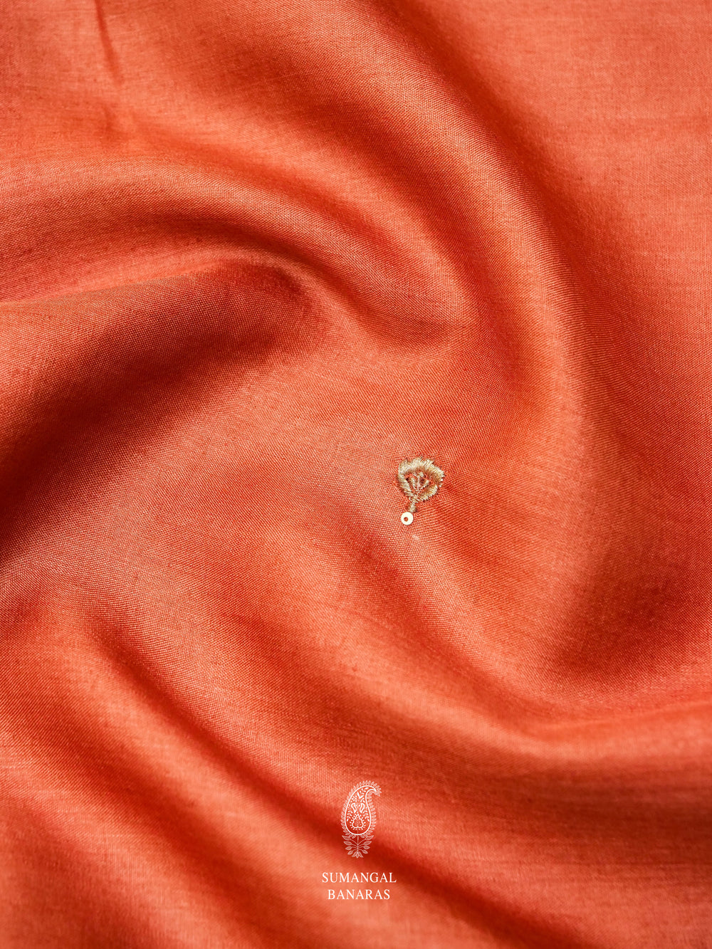 Handwoven Coral Peach Tussar Silk Saree